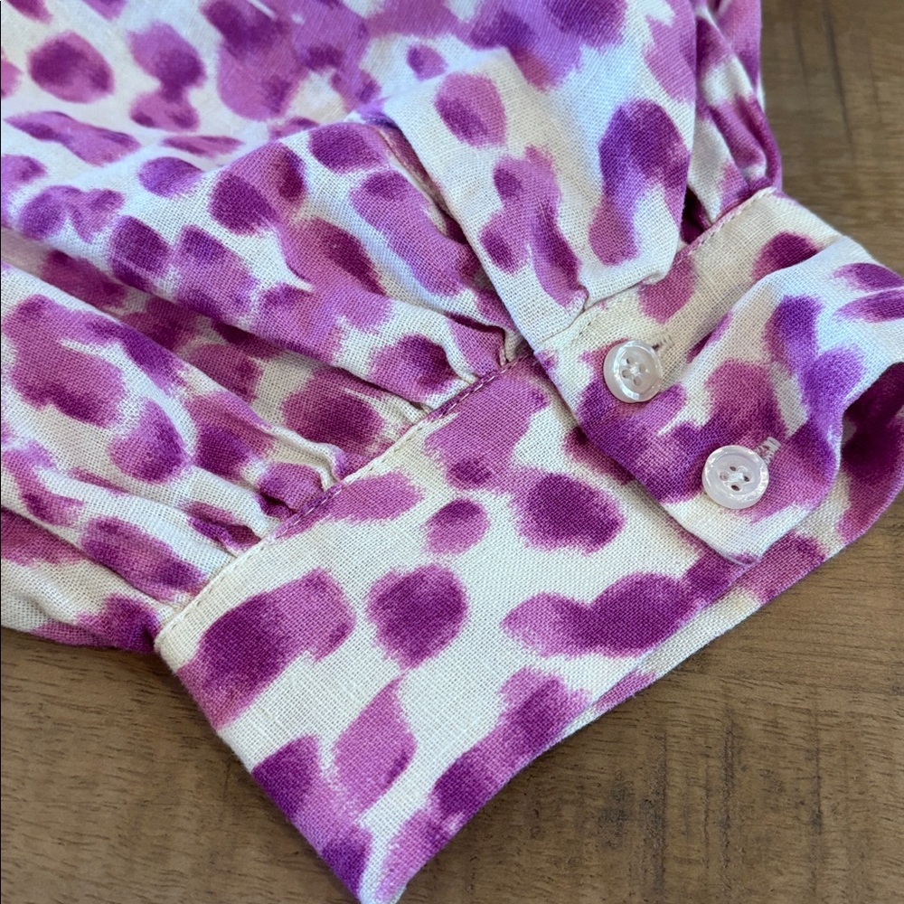 Who What Wear Violet Animal Print Spring Summer Puff Sleeve Dress Linen Medium - Picture 9 of 9